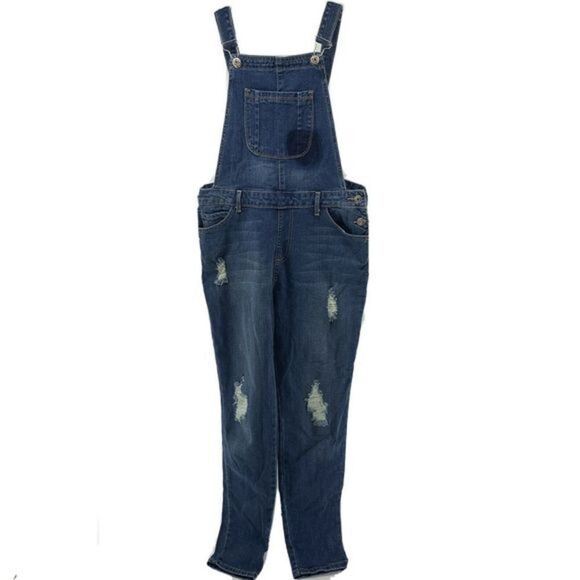 Distressed Skinny Leg Denim Stretch Overalls C&A - Picture 1 of 9